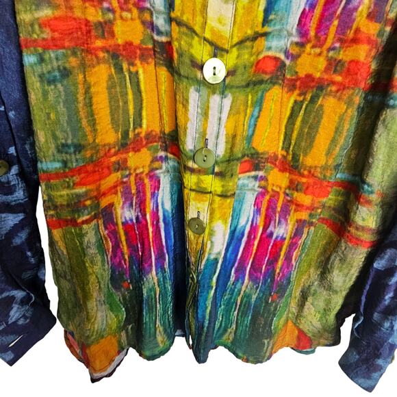 John Mark Womens Watercolor Artsy Floral Blouse Size S Mixed Print Art To Wear - Picture 3 of 9